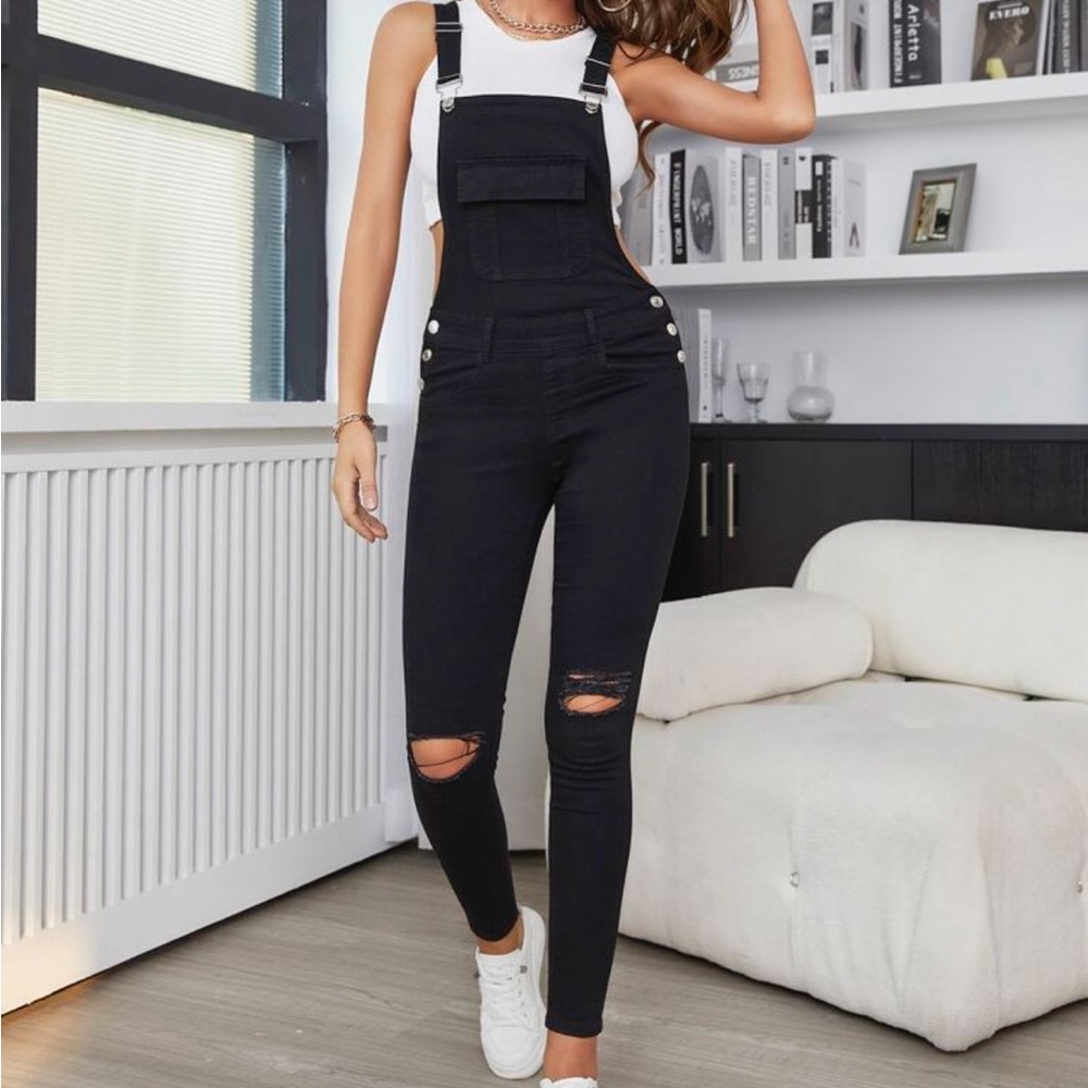 Stylish Black Denim Overalls